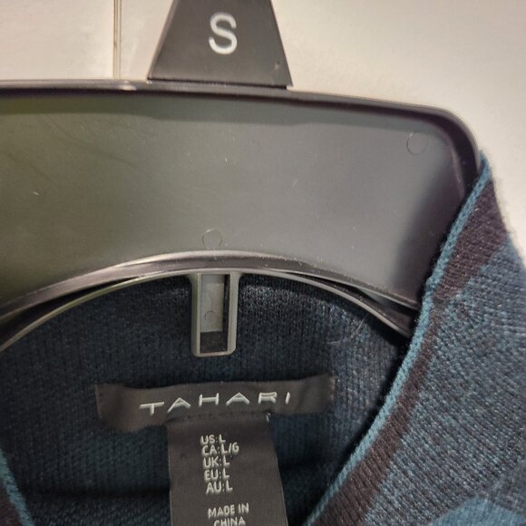 Tahari Green Black Plaid Design Mock Turtleneck Long Sleeve Sweater Large - Picture 2 of 6